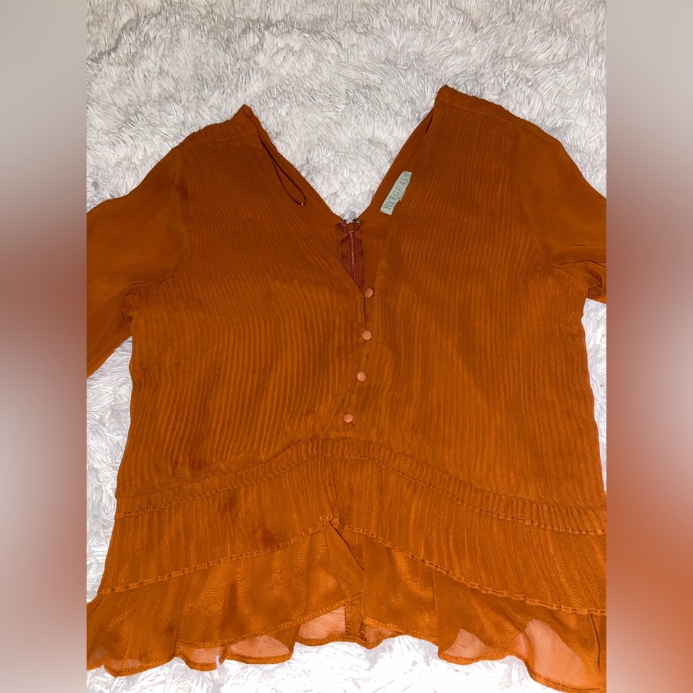 NWOT V-Neck sheer Burnt orange blouse - Picture 5 of 10